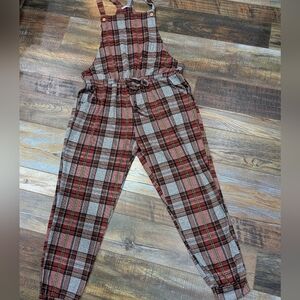 Eloges Heather Red Plaid Overall Drawstring Jumpsuit Size 2XL